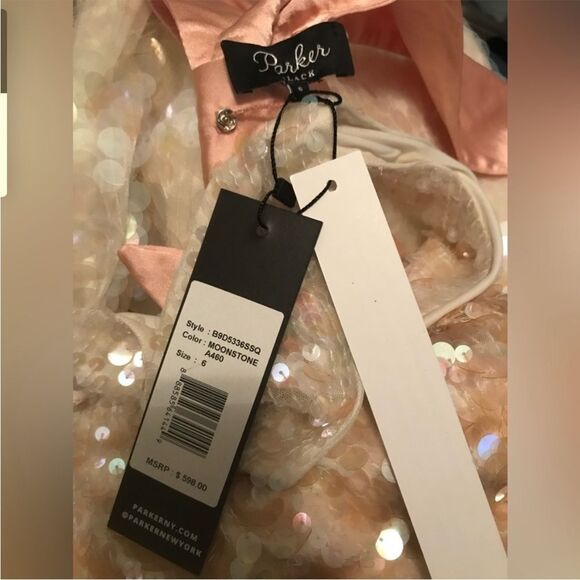 Parker Black Rowan Paillette Sequins One-Shoulder Mini Shift Dress w/ Bow - Picture 5 of 6